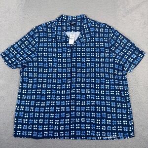 Express Shirt Mens 2XL Blue Floral Button Up Camp Linen Blend Beach Casual New